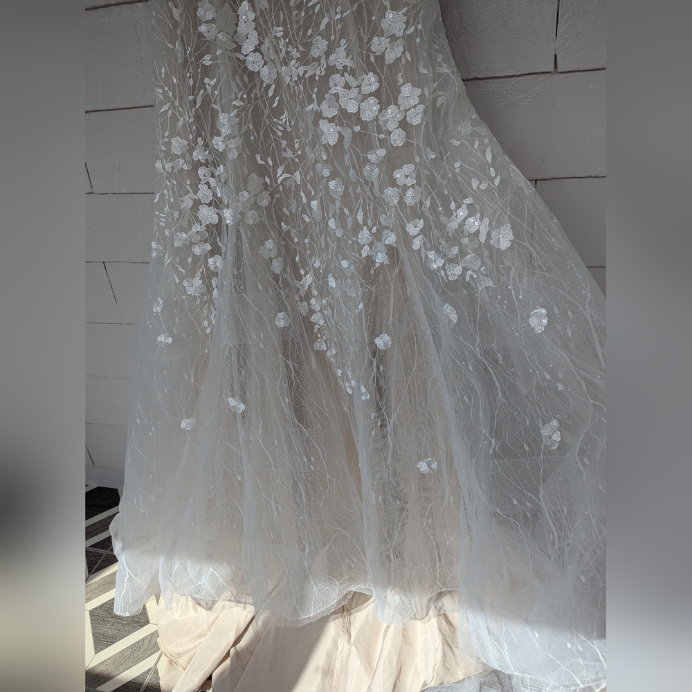 New! Darryl Jagga Hannah A-Line Floral Applique Wedding Dress Embellished Belt - Picture 13 of 16